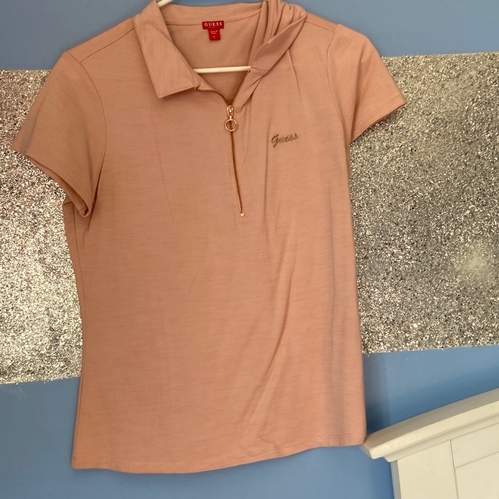 Quarter zip pink and rose gold shirt